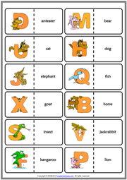 Alphabet with Animals  ESL Printable Dominoes Game