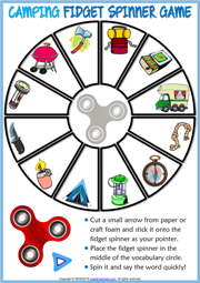 Camping ESL Printable Fidget Spinner Game For Kids