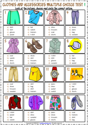 Clothes and Accessories ESL Printable Multiple Choice Tests