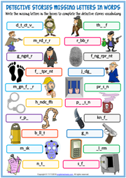 Detective Stories Missing Letters In Words Exercise Worksheet
