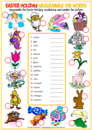 Easter Holiday ESL Unscramble the Words Worksheet