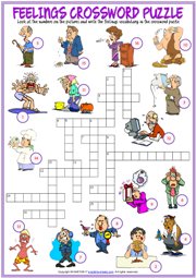 Feelings ESL Printable Crossword Puzzle Worksheet For Kids