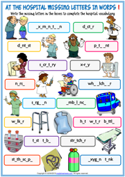 Hospital Vocabulary Missing Letters In Words Worksheets