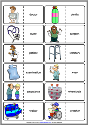 Hospital Vocabulary ESL Printable Dominoes Game For Kids