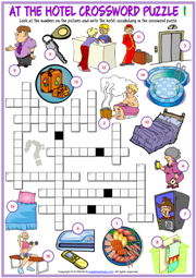 Hotel Vocabulary ESL Crossword Puzzle Worksheets For Kids
