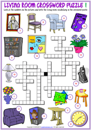 Living Room Objects ESL Crossword Puzzle Worksheets