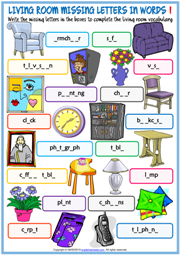 Living Room Objects Missing Letters In Words Worksheets