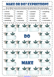 Make or Do? Matching Exercise ESL Grammar Worksheet
