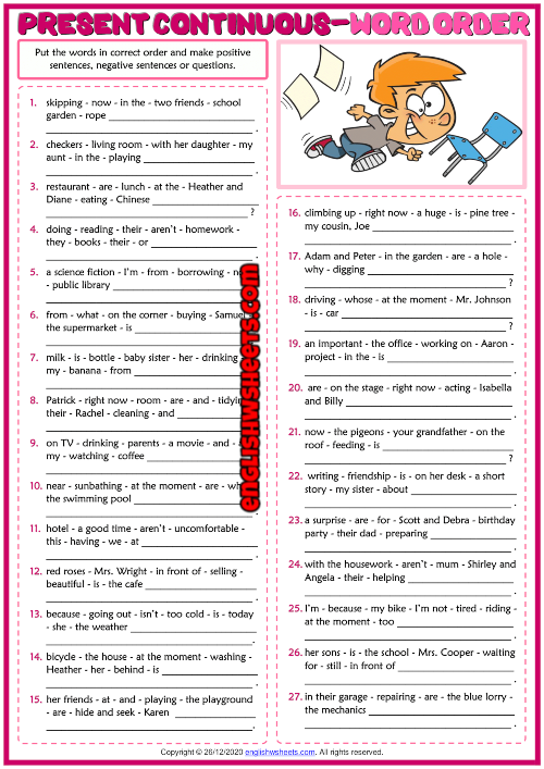 Past Continuous Tense Esl Word Order Exercise Worksheet 850