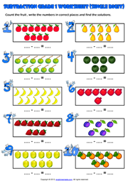 Count and Subtract Picture Maths Exercise Worksheet