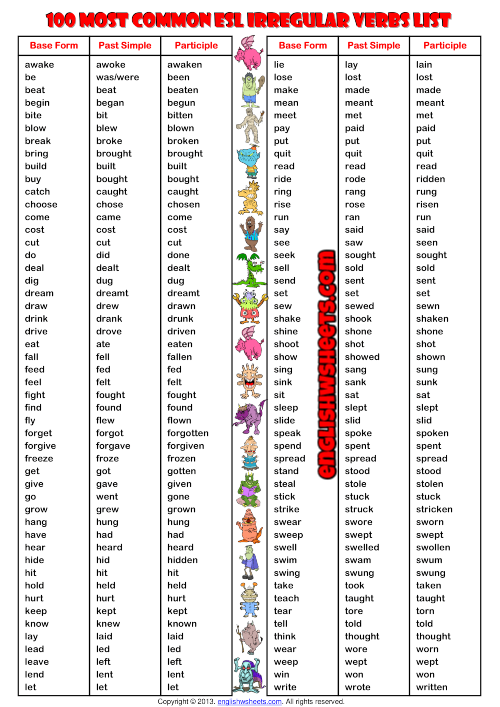 irregular verbs in english pdf