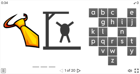 Accessories Vocabulary ESL Interactive Hangman Game