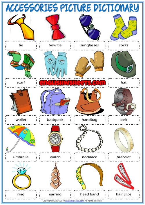 Accessories ESL Printable Picture Dictionary Worksheet