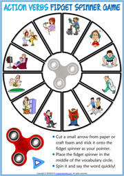 Action Verbs ESL Printable Fidget Spinner Game For Kids