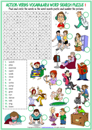 Action Verbs Word Search Puzzle ESL Worksheets For Kids