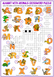 Alphabet with Animals ESL Crossword Puzzle Worksheet