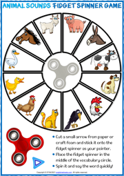 Animal Sounds ESL Printable Fidget Spinner Game For Kids