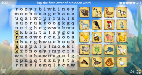 Animal Sounds ESL Interactive Wordsearch Puzzle