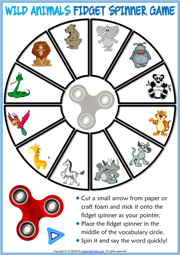 Animals ESL Printable Fidget Spinner Game For Kids