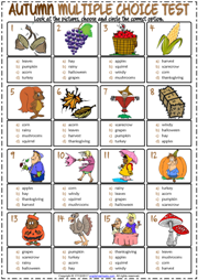 Autumn ESL Printable Multiple Choice Test For Kids