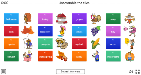 Autumn ESL Interactive Unscramble Worksheet