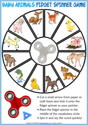 Baby Animals ESL Printable Fidget Spinner Game For Kids
