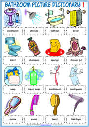 Bathroom Objects ESL Printable Picture Dictionary For Kids