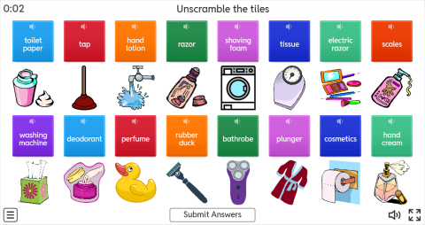 Bathroom Objects Interactive Unscramble Worksheet