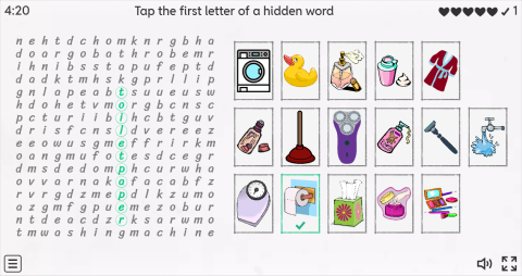 Bathroom Objects ESL Interactive Wordsearch Puzzle