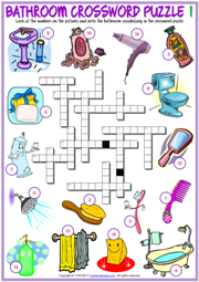 Bathroom ESL Printable Crossword Puzzle Worksheets