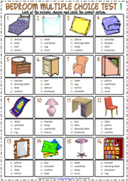 Bedroom Objects ESL Printable Multiple Choice Tests