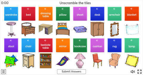 Bedroom Objects Interactive Unscramble Worksheet