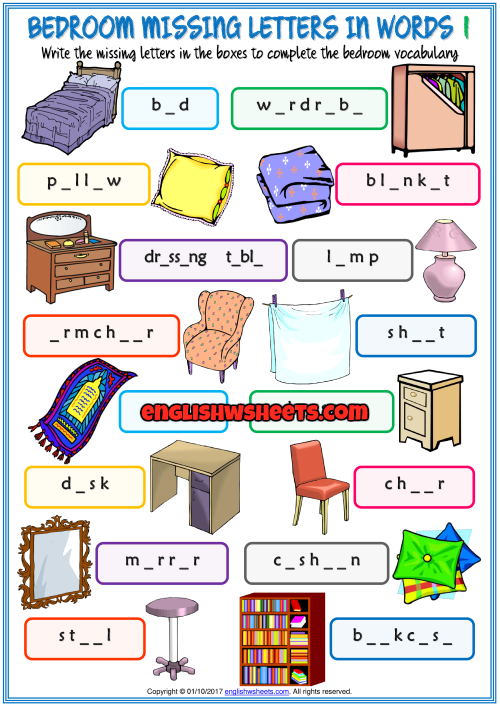 bedroom-missing-letters-in-words-exercise-worksheets