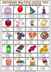 Birthdays ESL Printable Multiple Choice Test For Kids