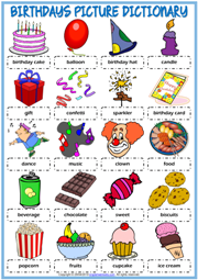 Birthdays ESL Printable Picture Dictionary Worksheet For Kids