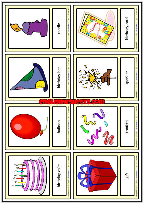 Birthdays ESL Printable Vocabulary Learning Cards For Kids