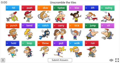 Body Movement Verbs Interactive Unscramble Worksheet