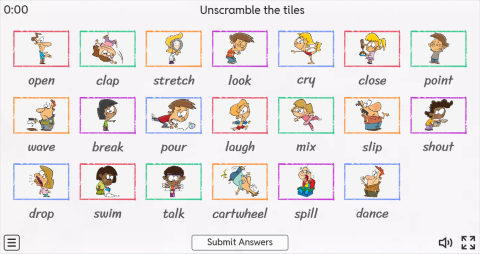 Body Movement Verbs Interactive Match Up Worksheet