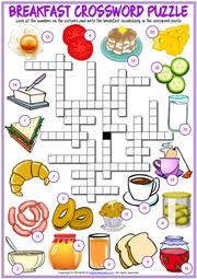 Breakfast ESL Printable Crossword Puzzle Worksheet For Kids