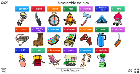 Camping ESL Interactive Unscramble Worksheet