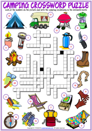 Camping ESL Printable Crossword Puzzle Worksheet For Kids
