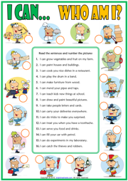 Ability : Can ESL Jobs Matching Exercise Worksheet For Kids