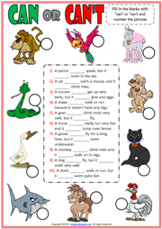 Can or Can't ESL Printable Activity Worksheet For Kids