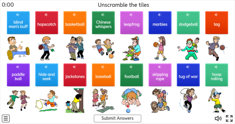 Children Games ESL Interactive Unscramble Worksheet