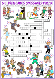 Children Games ESL Crossword Puzzle Worksheet for Kids