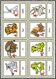 Chinese Zodiac Signs ESL Vocabulary Learning Cards For Kids