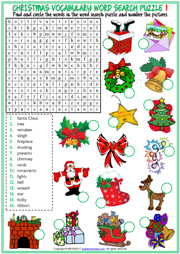 Christmas ESL Printable Word Search Puzzle Worksheets