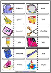 Classroom Objects ESL Printable Dominoes Game For Kids