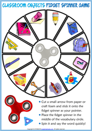 Classroom Objects ESL Printable Fidget Spinner Game