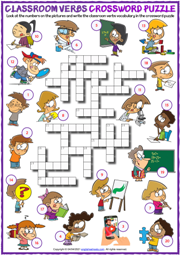 Classroom Verbs ESL Printable Crossword Puzzle Worksheet